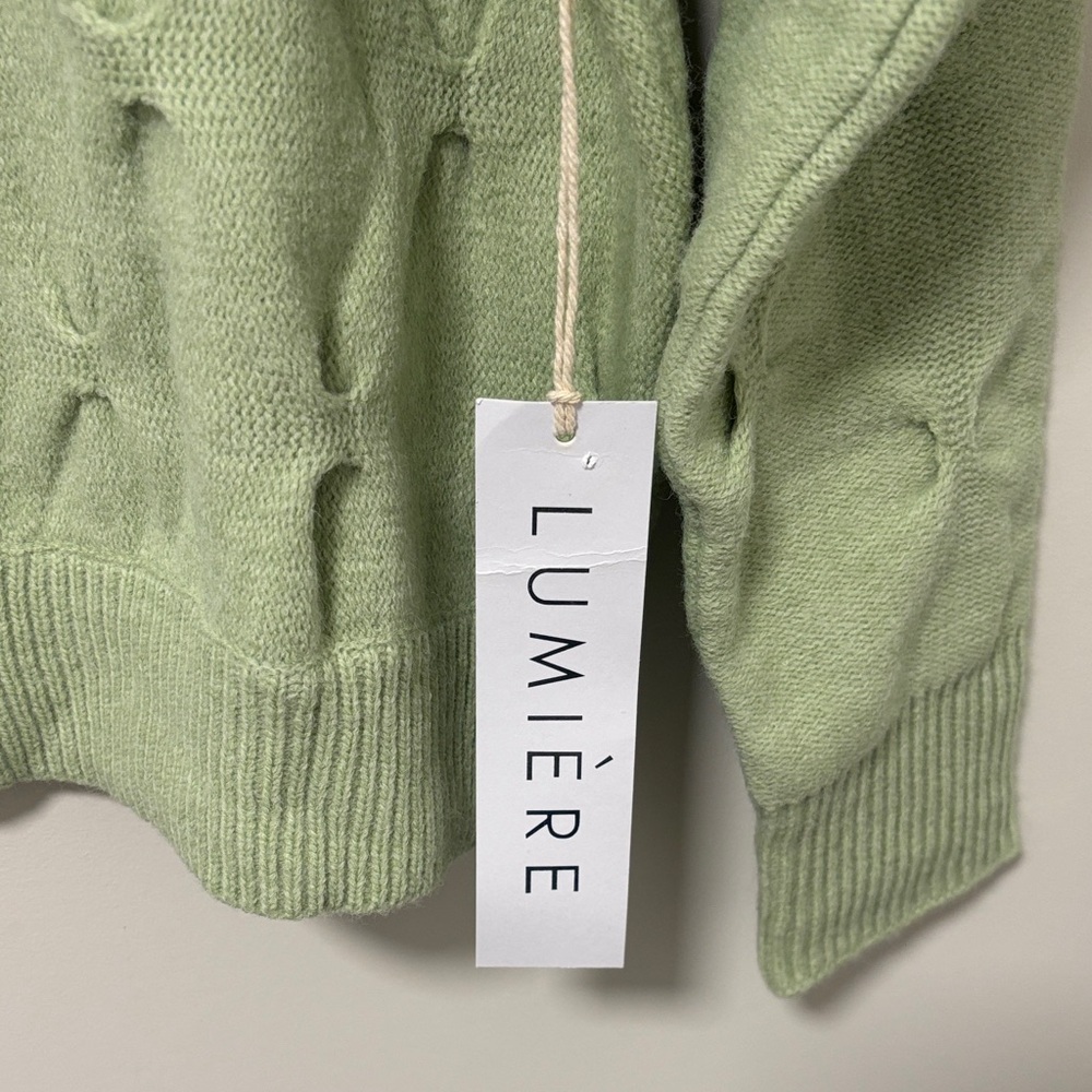 Lumiere Light Green Textured Crew Neck Sweater - Picture 3 of 7